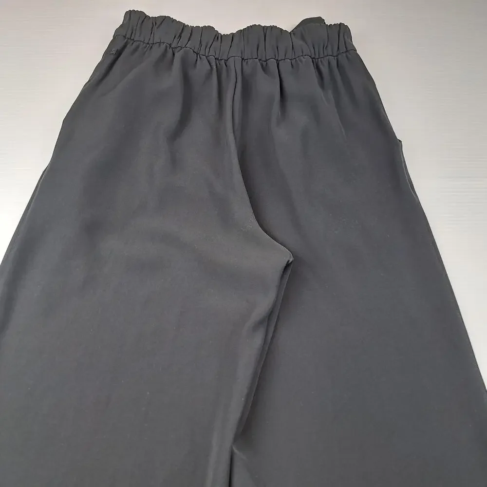Lululemon Pants Womens 6 Black Wide Noir Crop High Waist Pull On Paperbag Tie